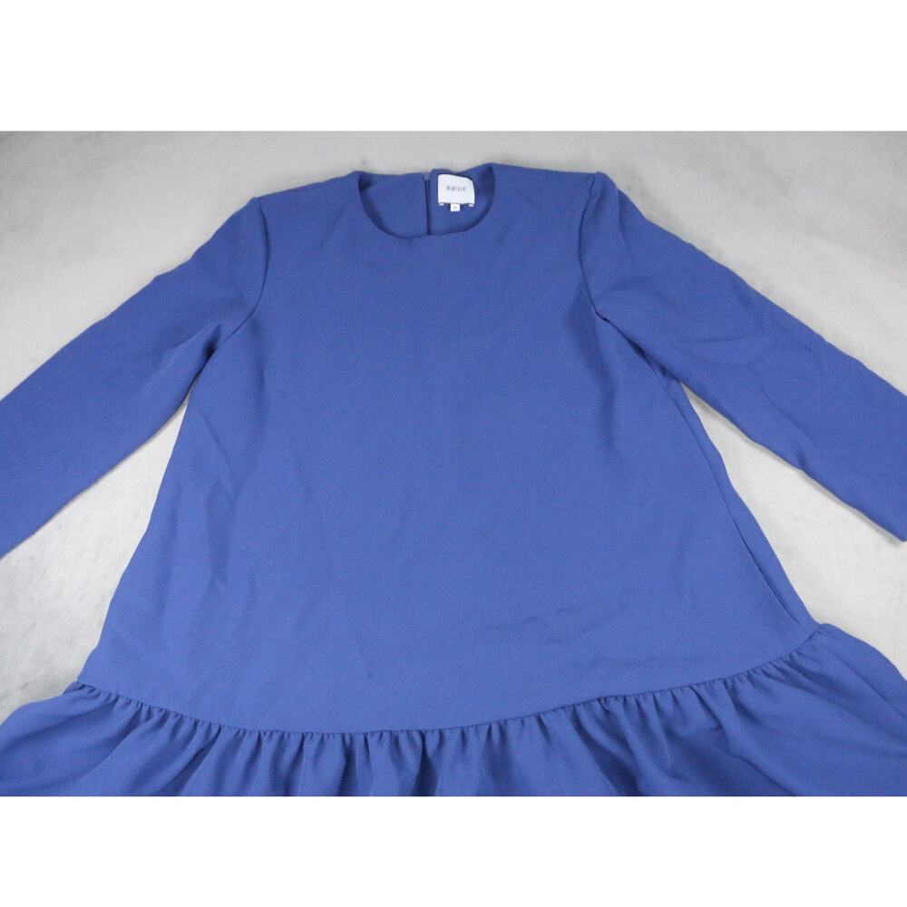 EDIT Women’s Blue Ruffle Hem Dress Size M Long Sleeve Crew Neck